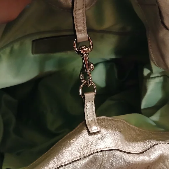 Coach Julia Perry Op Art Tote Ivory Shimmer Canvas Metallic Leather Bag EUC Rare - Picture 11 of 14